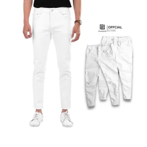 Quần Jean Nam Dài PUNDO Màu Trắng Basic Chất Cotton Cao Cấp
