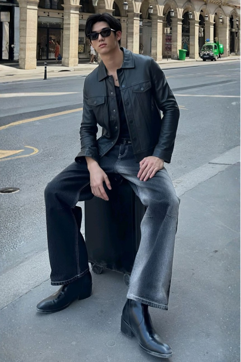 Đôi boots da cổ thấp phong cách Rock-Chic, tạo điểm nhấn mạnh mẽ và nam tính cho tổng thể outfit