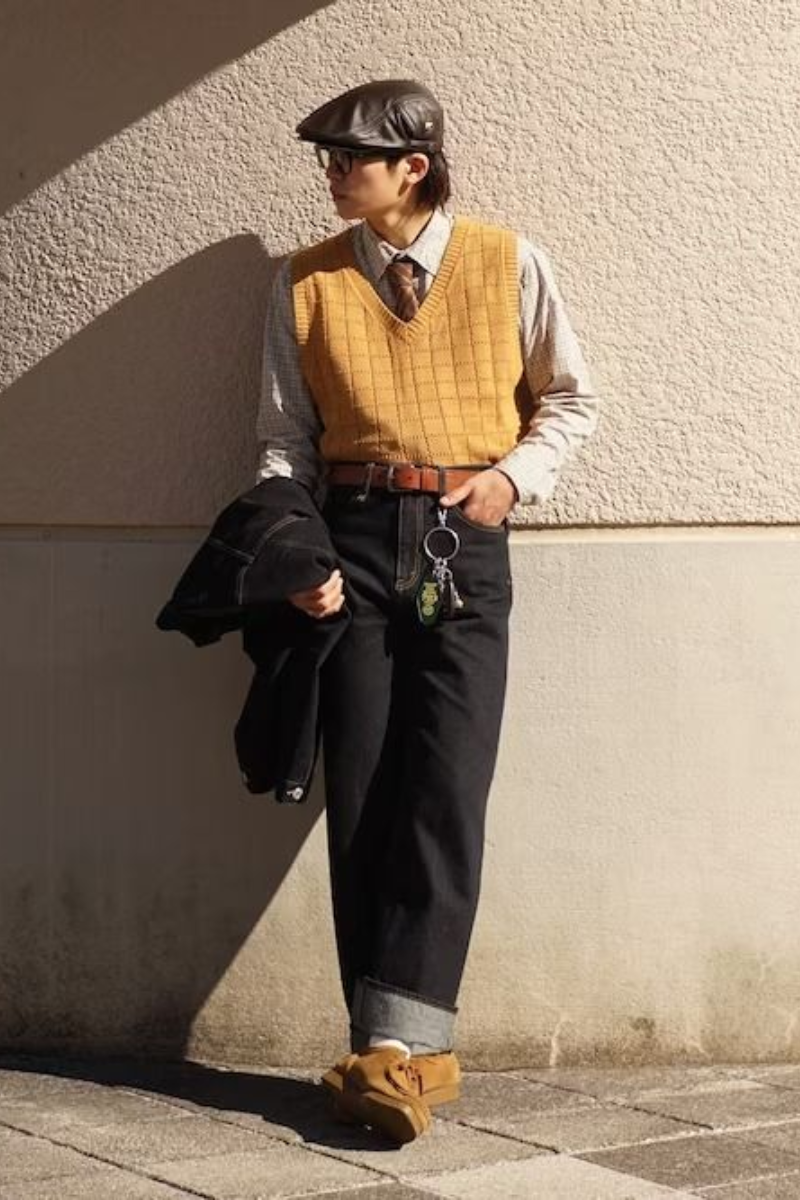 Cà vạt bản nhỏ họa tiết sọc chéo trong phong cách Preppy cổ điển
