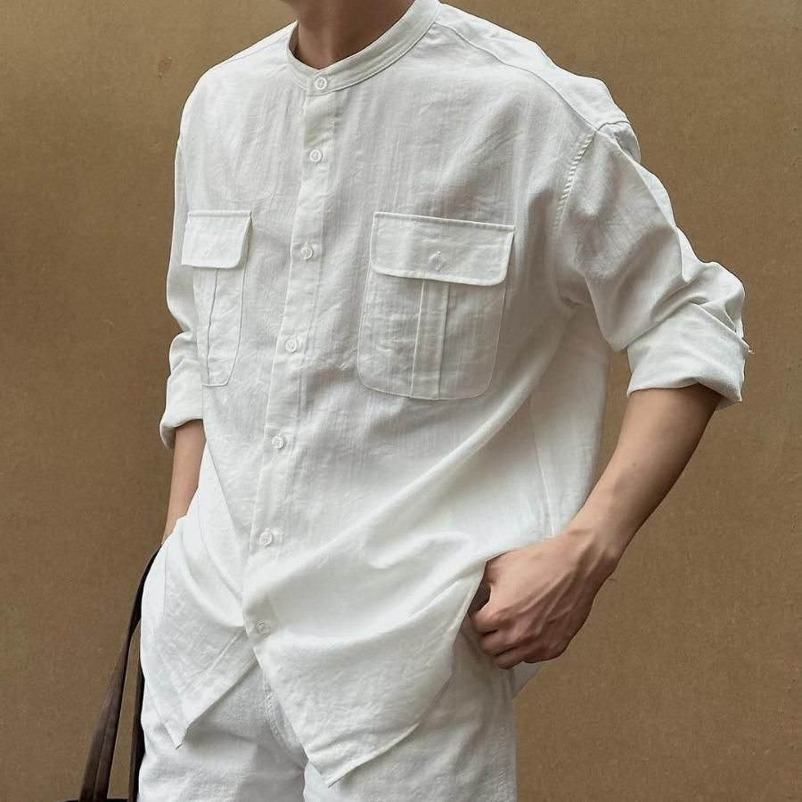 Áo sơ mi cổ trụ (Grandad Collar) - Tối giản và hiện đại