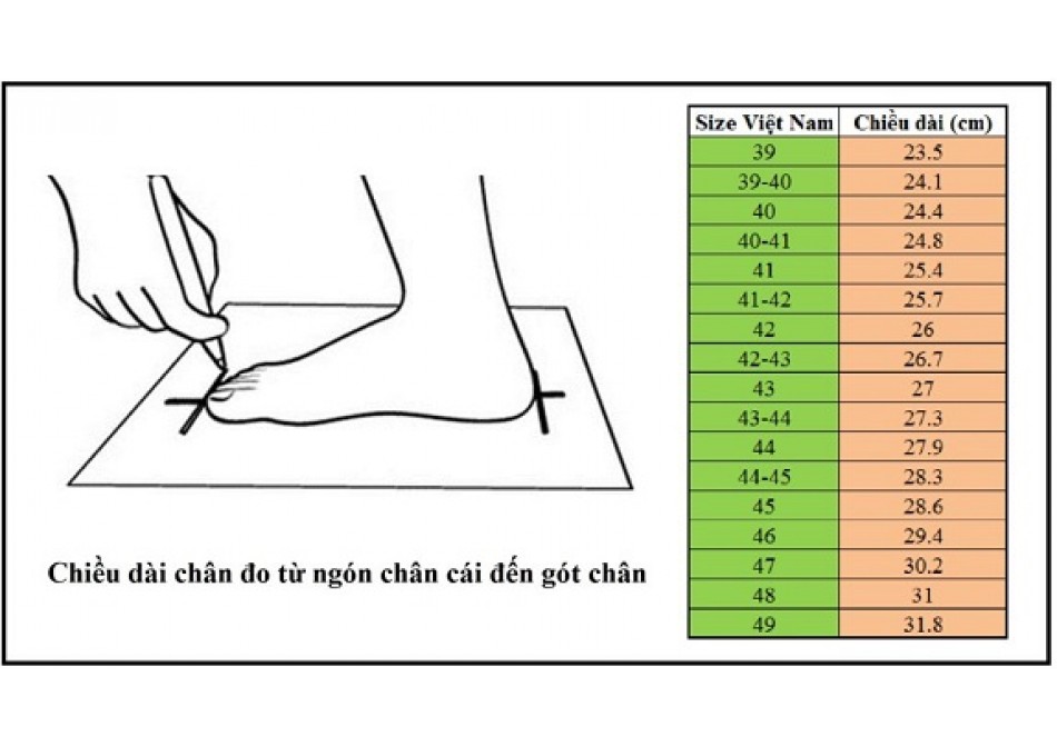 Bảng size đồ đá banh chuẩn size Việt Nam